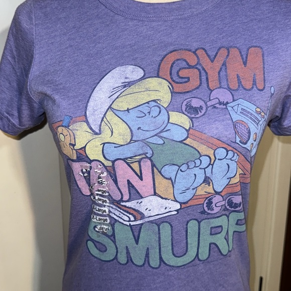 JUNK FOOD SMURFS SMURFETTE GYM TAN SMURF JERSEY SHORE STYLE T-SHIRT SIZE XL NEW - Picture 7 of 16